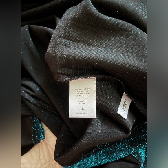 NWT NY & Co Sparkle mock neck long sleeve shirt teal green Size large NY&C - Picture 10 of 11